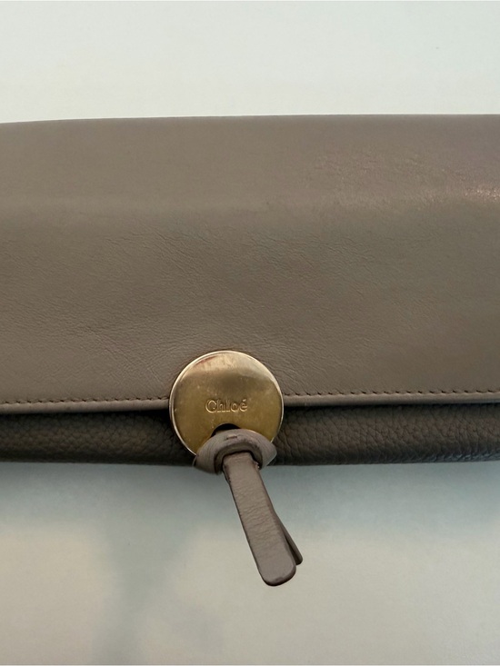 Chloe Handbags - Chloé Alphabet Long Flap Taupe/Gray Leather Wallet with Gold Disc